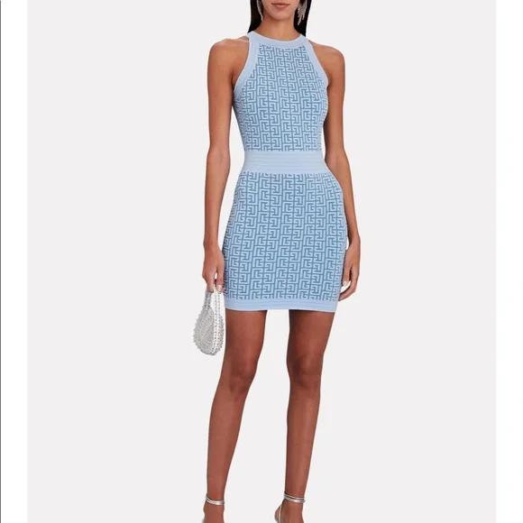 💋NWT balmain monogram knit mini dress in blue - Picture 3 of 10
